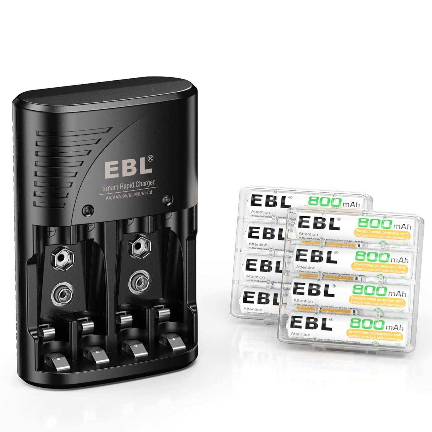 Rechargeable AAA Batteries (8pcs) w/ Smart Rapid Battery Charger w/ AC Wall Plug-image