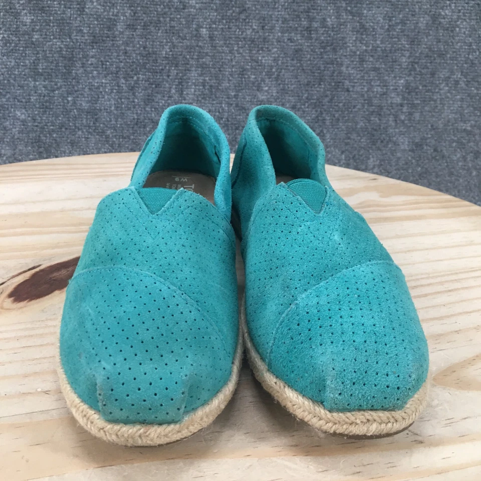 Zapatos Toms para mujer 9 alpargatas planos verde azulado gamuza cómodos sin cordones perforados Foto 4 de 4