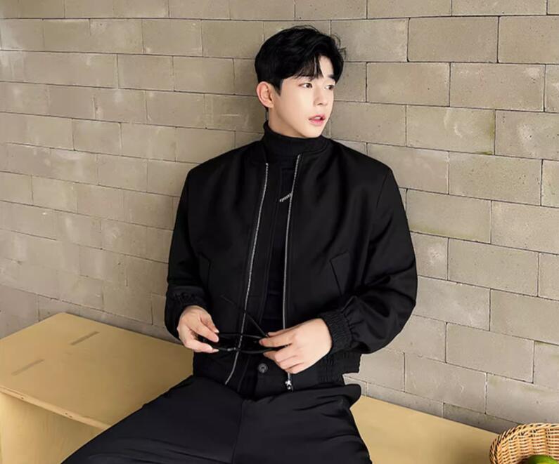 Men's Stand Collar Short Coats Long Sleeve Jackets Casual Zip