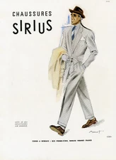 "SIRIUS SHOES" original canvas ad FRANCE ILLUSTRATION 1946 BRENOT