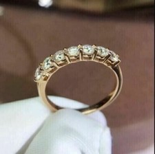 14K Yellow Gold Round Cut Lab Grown Diamond Women's Half Eternity Wedding Band
