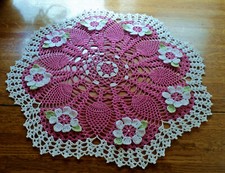 New Hand Crocheted Flowers  Pineapples 17" Centerpiece Doily