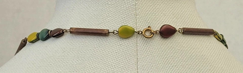 Vintage Brown Lucite Tube Glass Multi-Color Seed Shaped Beaded Necklace 38" - Image 4 of 4