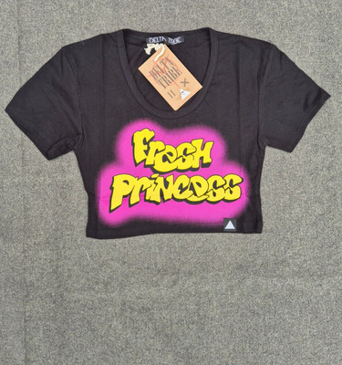 Delta Tribe Fresh Princess Crop Cropped Top Baumwolle T-Shirt Tee in Schwarz M L XL