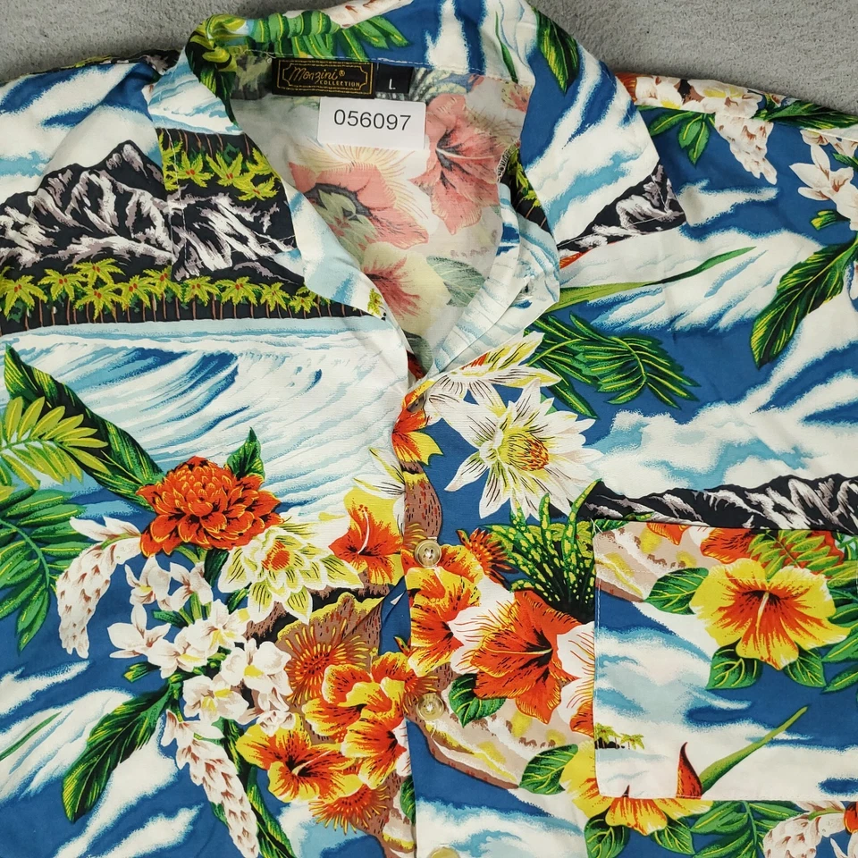Camisa Monzini Para Hombre Grande Azul Rayón De Colección Tropical Hawaiana Abotonada Foto 2 de 4