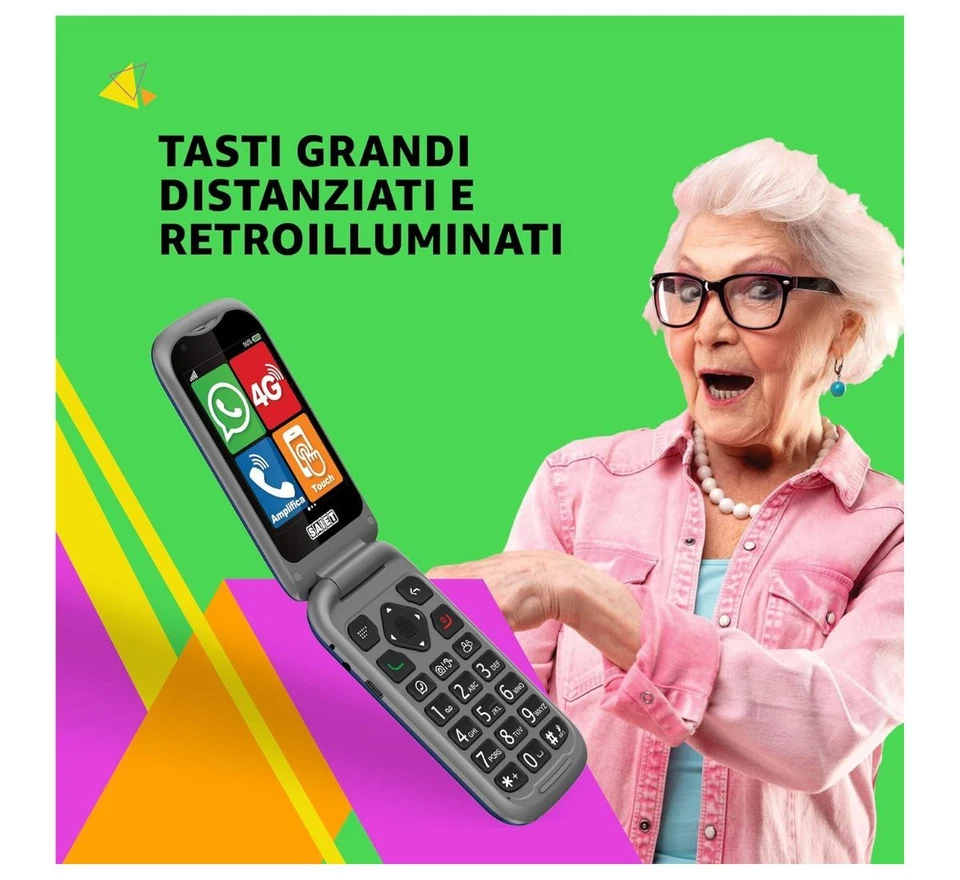 Telefono cellulare per anziani a CONCHIGLIA telefonino flip 4g tasti grandi sos - Immagine 3 di 4