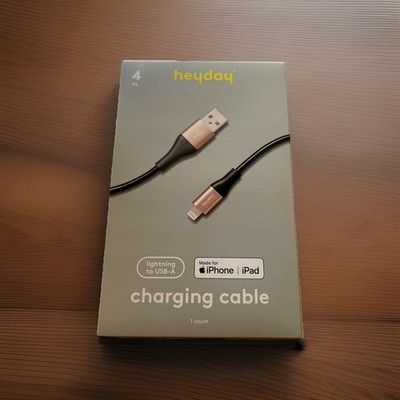 Heyday 4ft USB-A Cable for iPhone 6/7/8/SE/X/XR/XS/11/12/13/14 - Black & Gold