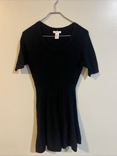 Candies Little Black Dress Woman Knit Textured Sweater Dress M Fit And Flare