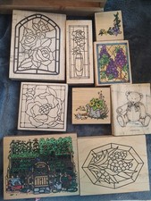 Lot of 9 Wooden Ink Stamps Miscellaneous Brands and Topics