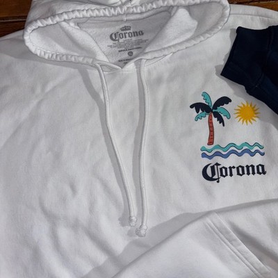 Corona Beer Hoodie Mens XL White Blue Beach Club Ripple Junction Sweatshirt