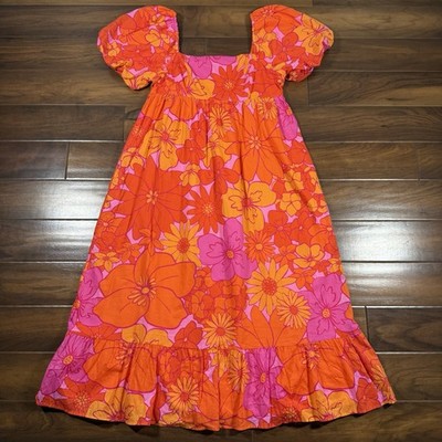 J.Marie Women's Size XL Orange Pink Floral Lizzie Babydoll Midi Dress