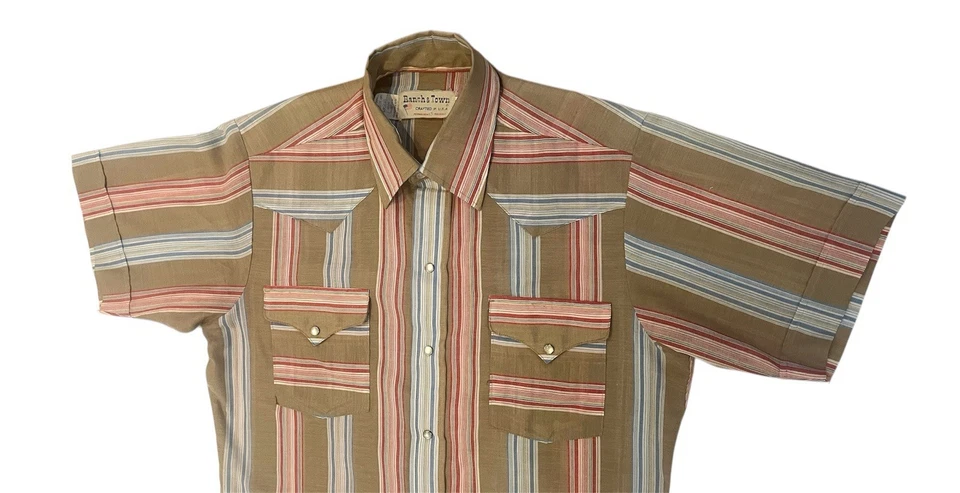 Vintage MCM 1960s Ranch & Town mens s/s cotton blend Western shirt M 15 1/2 VG - Image 4 of 4