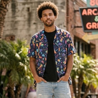 Vapor95 Shirt City Bus Vaporwave Mens Retro Hawaiian Multicolored Shirt