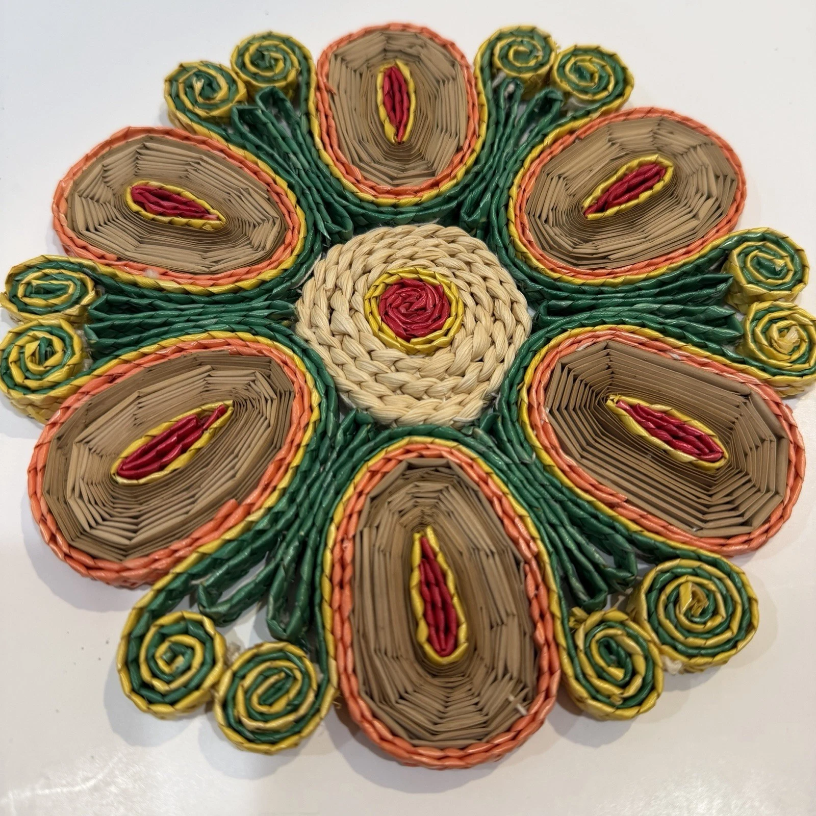70s Bright Groovy Straw Raffia Trivets Rattan Wicker Boho Decor Hot Pads Vintage - product detail image 6
