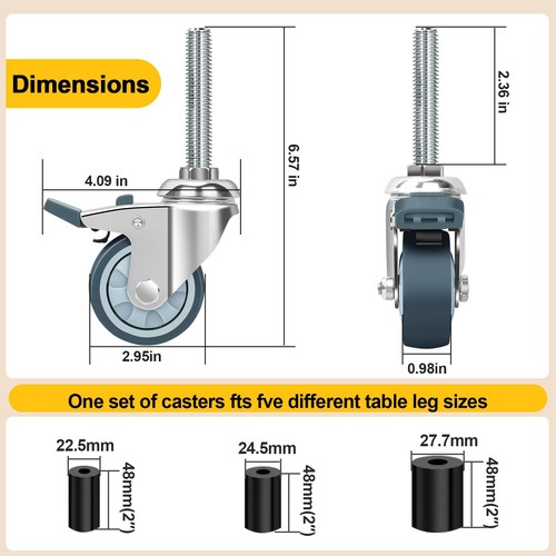 3 Zoll Laufrollen für Vorbereitungstisch, Spreizvorbaurollen 4er Set, silber - Bild 2 von 8