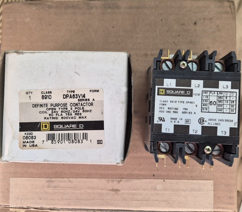 Square D 8910 Definite Purpose Contactor 75A 3-Pole 24V Coil 25hp DPA63Y14