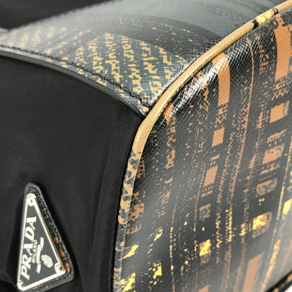 PRADA 1BZ038 Check Backpack Triangle Logo Rucksack Black Men s Used from japan thumbnail 7