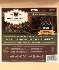 NEW 60 EMERGENCY FOOD SERVINGS SUPPLY READY MADE ADD BOILING WATER WISE COMPANY