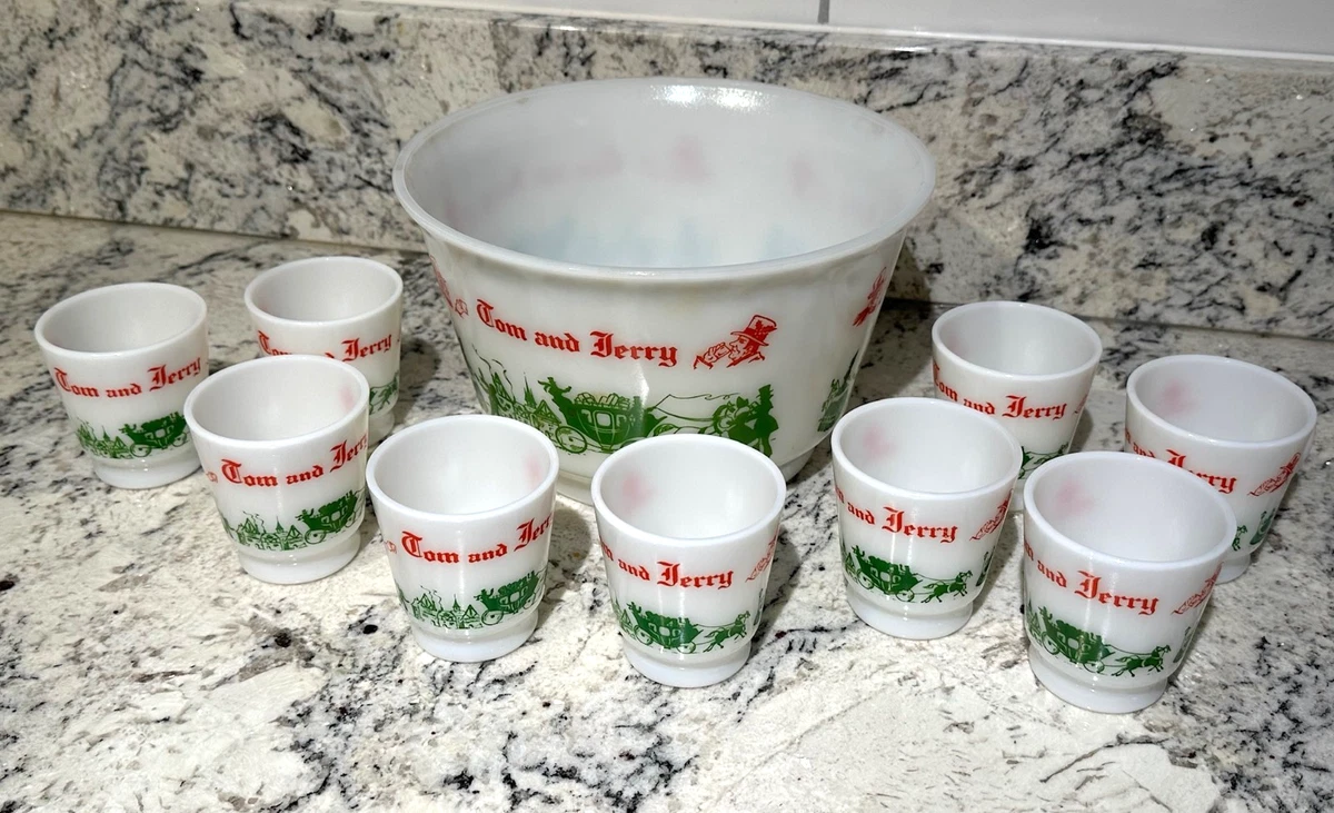 Hazel-Atlas Tom Jerry Punch Bowl Set In 40s, 50s, 60s Glassware