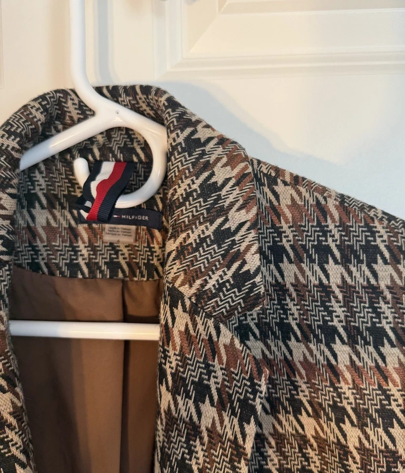 Jaqueta blazer feminina Tommy Hilfiger marrom/castanho cotovelo almofadas tamanho 4 - Imagem 2 de 4