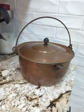 Antique Copper Kettle Cauldron Pot With Lid And Handle