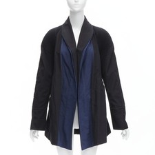 ISSEY MIYAKE black blue cotton blend pleated shoulder 3D cut coat JP2 M