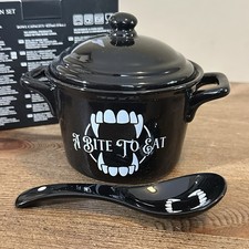 A Bite To Eat Lidded Bowl with Spoon, Vampire, Gothic, Killer, Alchemy England