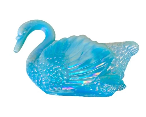 Fenton Celeste Blue Iridescent Swan Salt Cellar #4 Pastel Carnival Glass Vintage