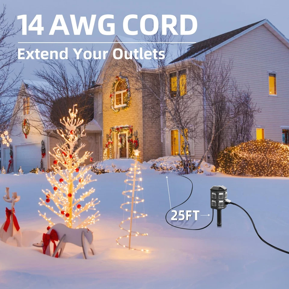 Outdoor Power Strip with 25FT Extension Cord, Remote Control Dusk to Dawn Light - Image 4 of 4