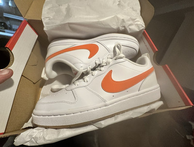 Nike Court Borough Low White Orange Leather Sneakers 7 women