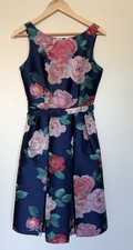 Eliza J Dress Navy Floral Cocktail Dress Fit & Flare Pleated Belted Sleeveless 6