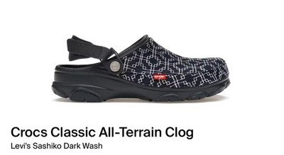 Crocs Classic All-Terrain Clog Levi's Sashiko Comfort Straps Dark Wash Geometric