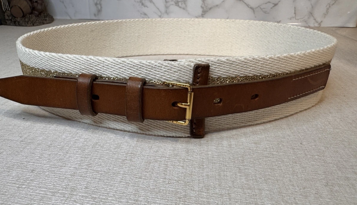 Tory Burch Tan Leather Whipstitch Belt Gold Logo Buckle Size Medium 11115316 Tory Burch Belt Buckle | eBay main image 2