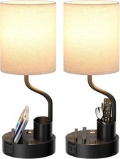 Bedside Table Lamps Bedroom 2PC Nightstand Light with AC Outlet and USB A  C