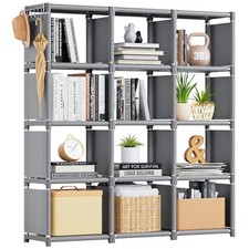 Mavivegue 12-Cube Metal Organizer Book Shelf Tall Bookcase Grey DIY Storage Unit