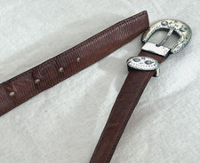 VTG Genuine Lizard Leather Belt 40  southwest style silver buckle Spain