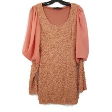 Symphony Mini Dress Womens Small Coral Taupe Balloon Sleeves Boho Chic Party 