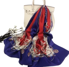 100% Silk Scarf Women neckerchief Shawl Wrap white blue red SJ45-51