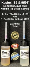 2oz / 60ml KESTER 959T & 186 LIQUID FLUX COMBO NEEDLE TIP DISPENSING BOTTLES 