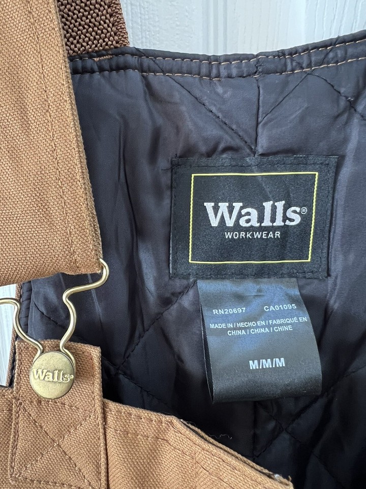 Walls Work Wear Canvas Quilted Insulated Bibs Overalls Medium Reg Waist