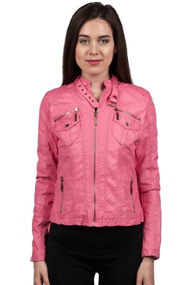 BLOUSON JACKE LILY WHITE DAMEN NEU ROSA KUNSTLEDER GR. M