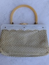 Whiting Davis Alumesh Cream Handbag Bakelite Handle USA