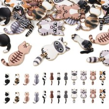 24Pcs 12 Styles Alloy Enamel Pendants Cat Charm Jewelry Making 30 38x10 15.7mm