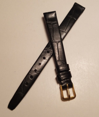 10mm BLACK HIRSCH VINTAGE GENUINE CALF WATCH BAND Gold Buckle NEW OLD STOCK 