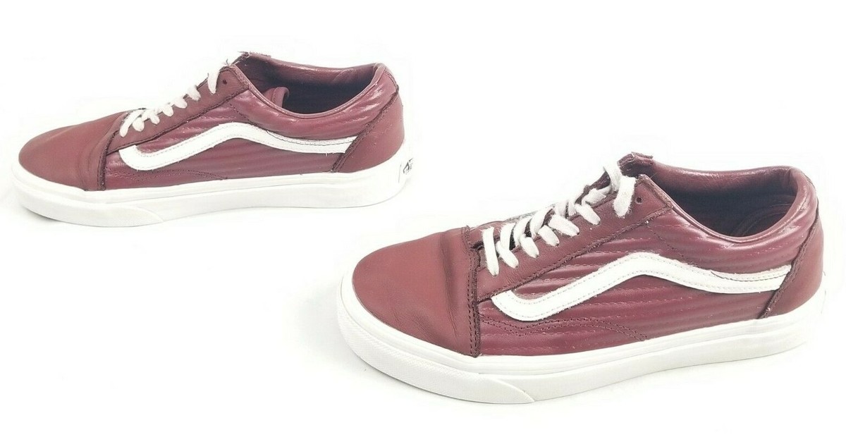 VANS Old Skool Leather Burgundy White Sneakers 500714 US Size Men  Women