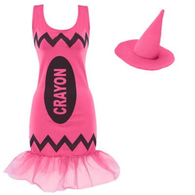 DAMEN ROSA BUNTSTIFT KLEIDER BUCH TAG KOSTÜM JUNGGESELLINNENABSCHIED ERWACHSENE SEXY GRUPPE KOSTÜM