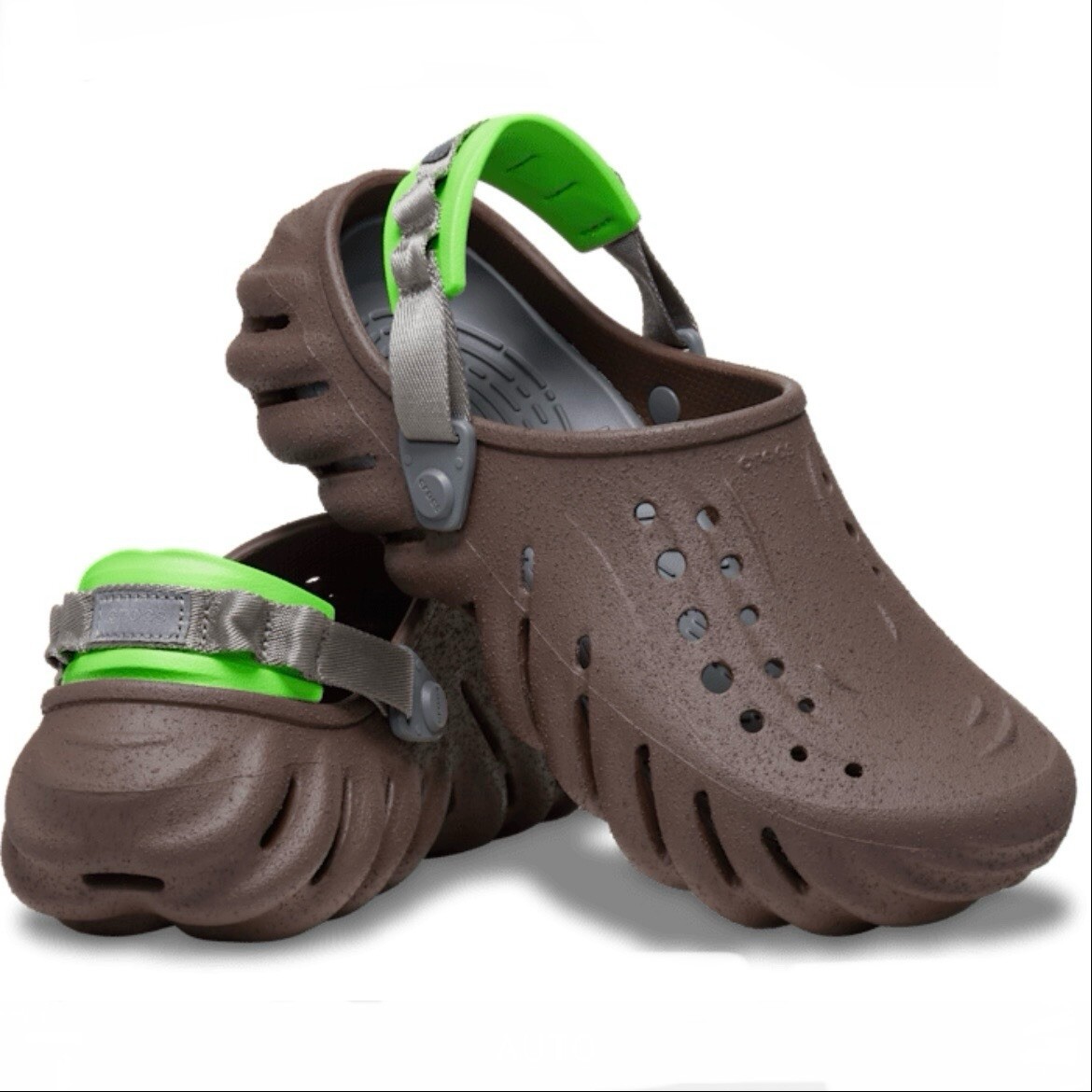 Crocs Echo Sandstorm Coffee Brown w/ Green Clog Shoes Comfort Slides Men Size 13