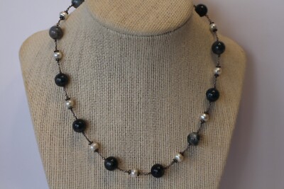 LILY RACHEL, CRYSTAL AND REAL PEARL, 925 HEART CLASP NECKLACE