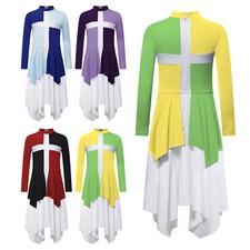 Kids Girls Dancewear Tunic Dress Gown Robe Worship Dresses Prayer Costume Fit