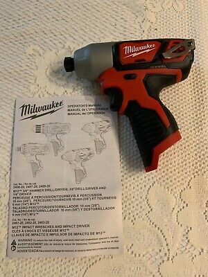 MILWAUKEE 2462-20 M12 Li-Ion 1/4"" Cordless Hex Impact Driver Tool for sale online